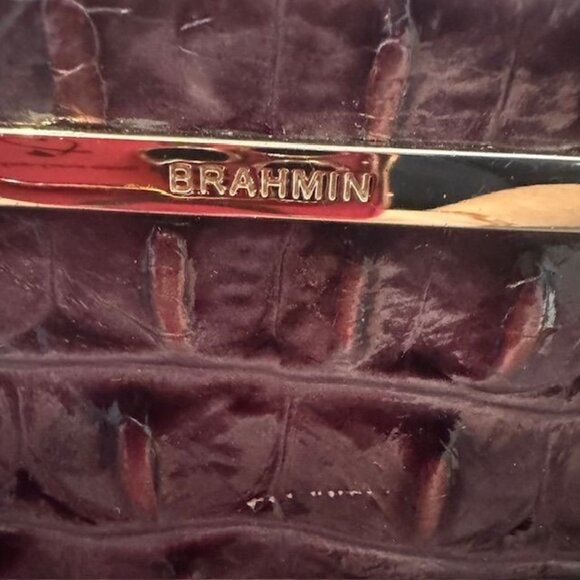 Brahmin Crocodile Embossed Leather Handbag With Tassel Accent & Gold Hardware - Picture 2 of 16